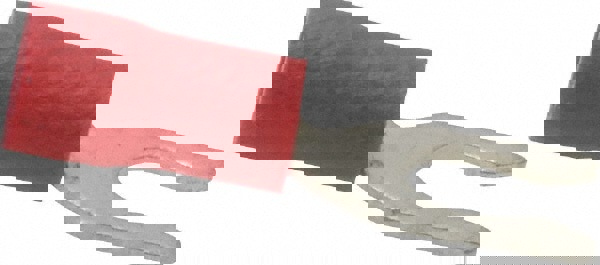 Locking Fork Terminal: Red, Vinyl, Partially Insulated, #8 Stud, Crimp